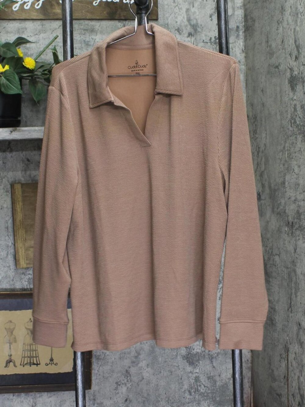 NEW Cuddl Duds Womens Petite Soft Rib Lounge Shirt Top A696246 Mocha Brown PXL